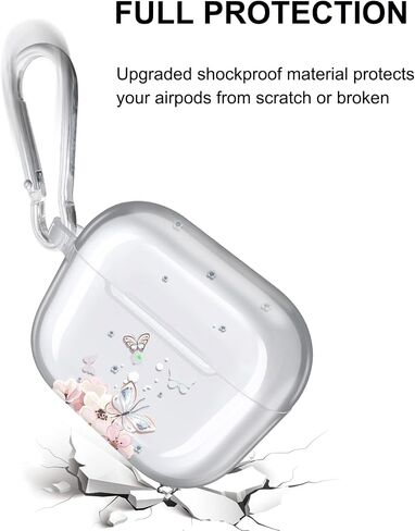 حافظة JAHOLAN AirPods 3، حافظة شفافة على شكل فراشة، غطاء حماية ناعم ومقاوم للصدمات مع سلسلة مفاتيح للنساء والفتيات متوافقة مع حافظة الشحن اللاسلكي AirPods الجيل الثالث - زهرة الفراشة الوردية in Saudi Arabia
