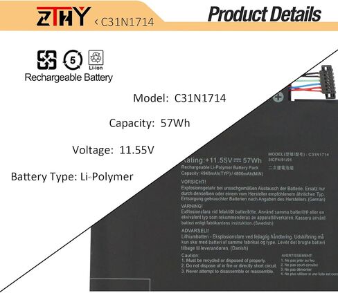 ZTHY C31N1714 Laptop Battery Replacement for ASUS ZenBook Flip 14 UX461 UX461U UX461UA UX461UN UX461F UX461FA UX461FN UX461UA-E1102T UX461UA-E1012R UX461UN-DS74T UX461FA-E1094T 11.55V 57Wh 3-Cell in Saudi Arabia