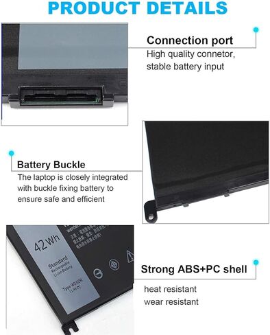 WDXOR 42Wh بطارية الكمبيوتر المحمول استبدال لديل انسبايرون 15 5565 5567 5568 5570 5578 7560 7570 7569 7579 13 7368 7378 7375 5368 5378 5379 17 3785 5765 5767 5770 3CRH3 T2JX4 FC92N in Kuwait