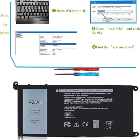 WDXOR 42Wh بطارية الكمبيوتر المحمول استبدال لديل انسبايرون 15 5565 5567 5568 5570 5578 7560 7570 7569 7579 13 7368 7378 7375 5368 5378 5379 17 3785 5765 5767 5770 3CRH3 T2JX4 FC92N in Kuwait