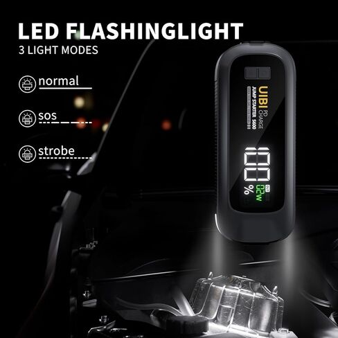 بطارية السيارة، بادئ تشغيل متنقل UIBI 1500A لصندوق وصل السيارة، حزمة بطارية بادئ تشغيل 12 فولت (ما يصل إلى 7.0 لتر غاز و5.5 لتر ديزل) مع شاشة LCD أكبر 2 بوصة، ضوء 3 في 1 in Kuwait