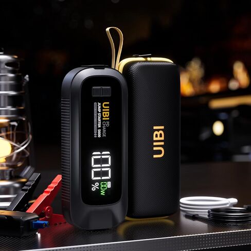 بطارية السيارة، بادئ تشغيل متنقل UIBI 1500A لصندوق وصل السيارة، حزمة بطارية بادئ تشغيل 12 فولت (ما يصل إلى 7.0 لتر غاز و5.5 لتر ديزل) مع شاشة LCD أكبر 2 بوصة، ضوء 3 في 1 in Kuwait
