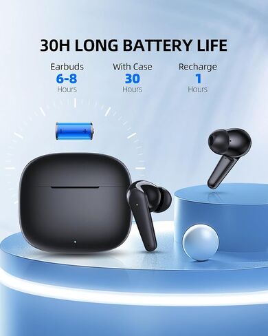 Wireless Earbuds Bluetooth Earbuds Hi-Fi Stereo,3.5g Mini Earphones in Ear Built-in Microphone, 30H Playtime,USB-C Charging Case,IP5 Waterproof Earbuds Wireless for Android iOS (Black) in Saudi Arabia