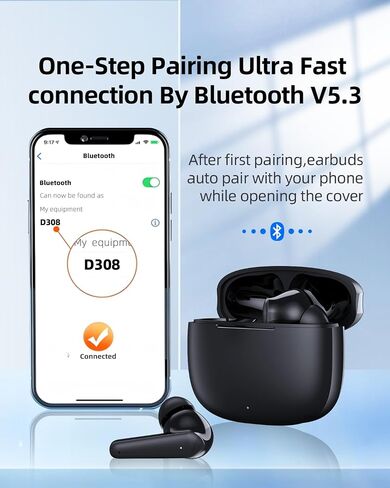 Wireless Earbuds Bluetooth Earbuds Hi-Fi Stereo,3.5g Mini Earphones in Ear Built-in Microphone, 30H Playtime,USB-C Charging Case,IP5 Waterproof Earbuds Wireless for Android iOS (Black) in Saudi Arabia