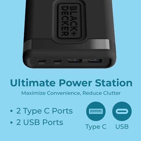 BLACK+DECKER USB C Fast Charger 65W 4 Port Type USB C Charging Station Hub Block Type C Wall Charger Power Strip Adapter Plug 2 USB C 2 USB for iPad iPhone 15 14 13 12 Pro Max Pixel Note Galaxy in Saudi Arabia