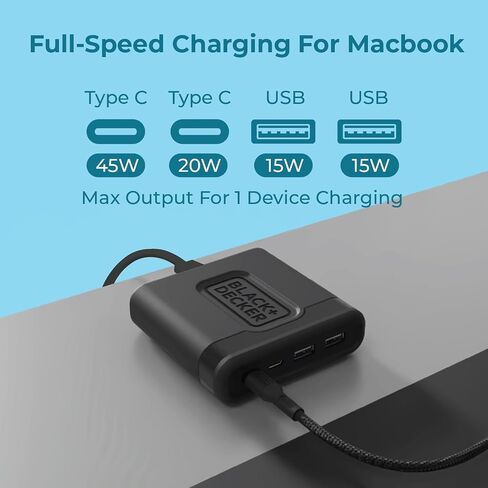 BLACK+DECKER USB C Fast Charger 65W 4 Port Type USB C Charging Station Hub Block Type C Wall Charger Power Strip Adapter Plug 2 USB C 2 USB for iPad iPhone 15 14 13 12 Pro Max Pixel Note Galaxy in Saudi Arabia
