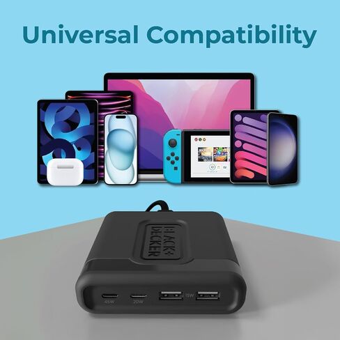 BLACK+DECKER USB C Fast Charger 65W 4 Port Type USB C Charging Station Hub Block Type C Wall Charger Power Strip Adapter Plug 2 USB C 2 USB for iPad iPhone 15 14 13 12 Pro Max Pixel Note Galaxy in Saudi Arabia