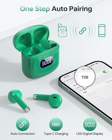 Wireless Earbuds Bluetooth 5.3 Headphones, 40Hrs Playback Stereo Ear Buds with LED Display Charging Case IPX7 Waterproof in-Ear Earphones with Mic for Phone Tablet Laptop Sports, Green in Saudi Arabia