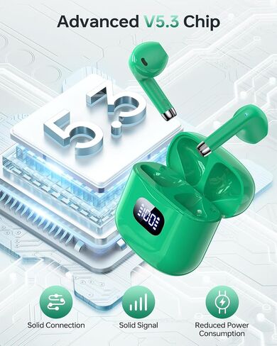 Wireless Earbuds Bluetooth 5.3 Headphones, 40Hrs Playback Stereo Ear Buds with LED Display Charging Case IPX7 Waterproof in-Ear Earphones with Mic for Phone Tablet Laptop Sports, Green in Saudi Arabia