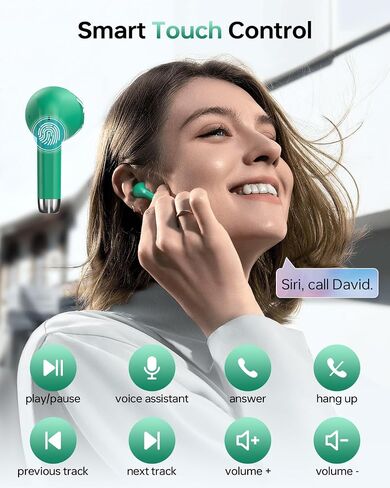 Wireless Earbuds Bluetooth 5.3 Headphones, 40Hrs Playback Stereo Ear Buds with LED Display Charging Case IPX7 Waterproof in-Ear Earphones with Mic for Phone Tablet Laptop Sports, Green in Saudi Arabia