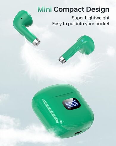 Wireless Earbuds Bluetooth 5.3 Headphones, 40Hrs Playback Stereo Ear Buds with LED Display Charging Case IPX7 Waterproof in-Ear Earphones with Mic for Phone Tablet Laptop Sports, Green in Saudi Arabia