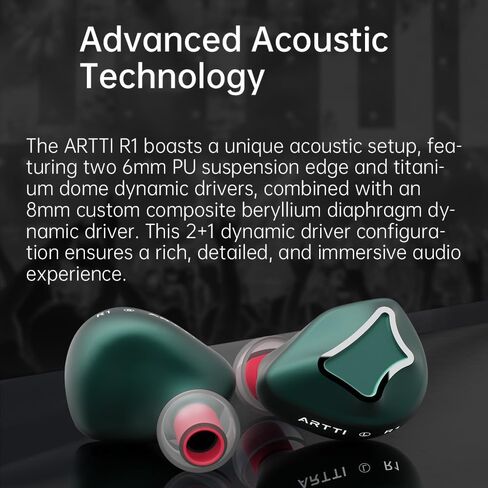 سماعات أذن ARTTI R1 داخل الأذن، سماعات أذن سلكية 3DD HiFi Bass Gaming IEM مع كابل 2pin قابل للفصل 0.78 مم للمغني الموسيقي Audiophile (بدون ميكروفون، 3.5 مم) in Kuwait
