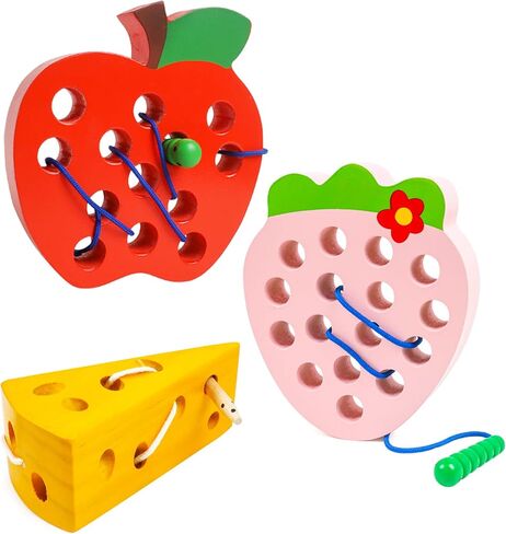 4 pcs Wooden Toys,Lacing Toys for Toddlers 3-5,Toddler Plane Activities Car Travel Toys Montessori Educational Learning Lacing Toys for Fine Motor Skills Birthday Easter Gift for Boys Girls in Kuwait