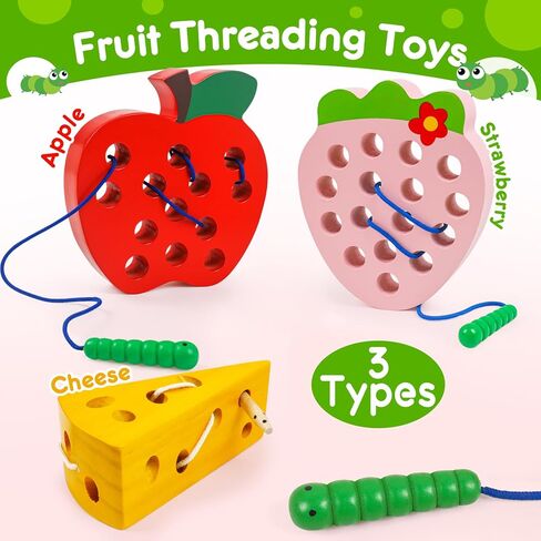 4 pcs Wooden Toys,Lacing Toys for Toddlers 3-5,Toddler Plane Activities Car Travel Toys Montessori Educational Learning Lacing Toys for Fine Motor Skills Birthday Easter Gift for Boys Girls in Kuwait