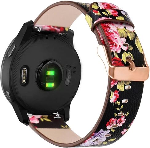 Abanen 18mm Leather Watch Bands for Garmin Vivoactive 4S / Venu 2S / Venu 3S / Vivomove 3S, Floral Printing Quick Release Women Wristband Strap with Rose-Gold Clasp for Forerunner 255s/265s in Saudi Arabia