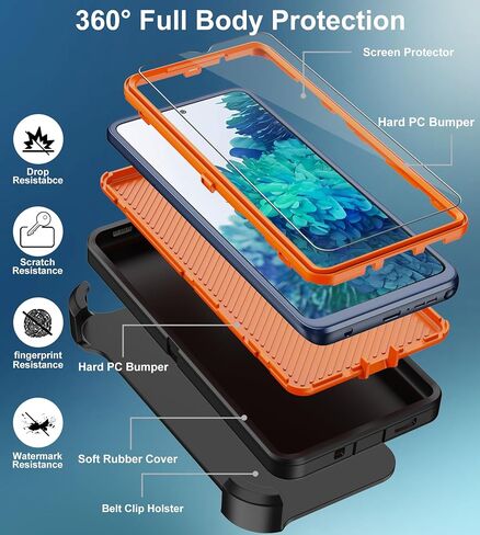 حافظة Galaxy S20 FE 5G مع واقي شاشة وغطاء عالي التحمل لهاتف Samsung S20 FE 5G حافظة بمشبك حزام هجين مقاوم للصدمات وحافظة حماية من السقوط لهاتف Samsung Galaxy S20 FE 5G 6.5 بوصة in Saudi Arabia