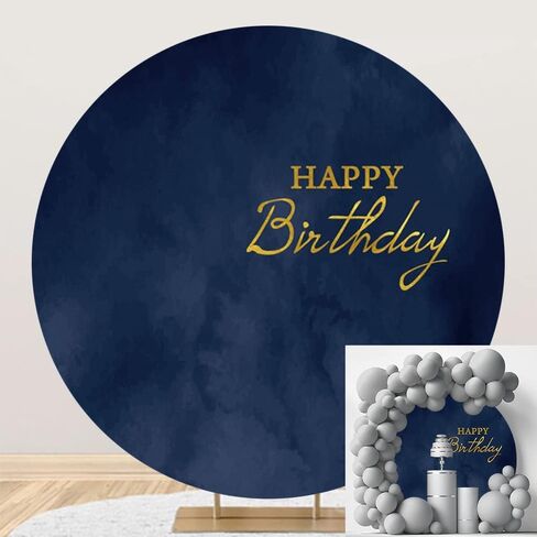 7.2x7.2ft Polyester Navy Blue Happy Birthday Round Backdrop Cover Navy Blue Marble Texture Birthday Background for Photography Kids Adults Boy Man Birthday Banquet Party Portrait Decor Props in Saudi Arabia