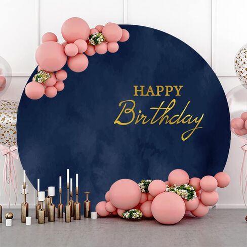 7.2x7.2ft Polyester Navy Blue Happy Birthday Round Backdrop Cover Navy Blue Marble Texture Birthday Background for Photography Kids Adults Boy Man Birthday Banquet Party Portrait Decor Props in Saudi Arabia