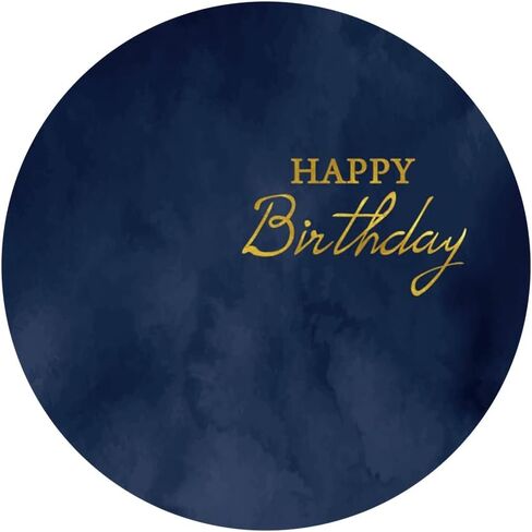 7.2x7.2ft Polyester Navy Blue Happy Birthday Round Backdrop Cover Navy Blue Marble Texture Birthday Background for Photography Kids Adults Boy Man Birthday Banquet Party Portrait Decor Props in Saudi Arabia
