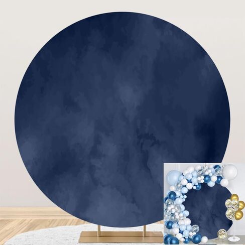 7.2x7.2ft Polyester Navy Blue Happy Birthday Round Backdrop Cover Navy Blue Marble Texture Birthday Background for Photography Kids Adults Boy Man Birthday Banquet Party Portrait Decor Props in Saudi Arabia
