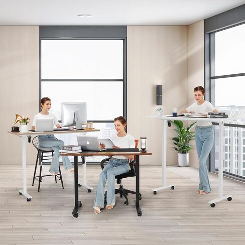 Farexon 55 × 24 بوصة مكتب قائم كهربائي قابل للتعديل مع محطة شحن، مكتب واقف مع لوحة ماوس كبيرة الحجم، محطة عمل منحنية مريحة، 4 عجلات، 4 ارتفاعات محددة مسبقًا سهلة الضبط in Kuwait