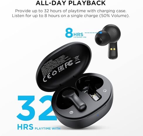 HTC True Wireless Earbuds 1 Bluetooth 5.1 with USB-C Charging Case, 32-Hour Playtime, Built-in Microphone with ENC, Touch Control Wireless Earbuds in Kuwait