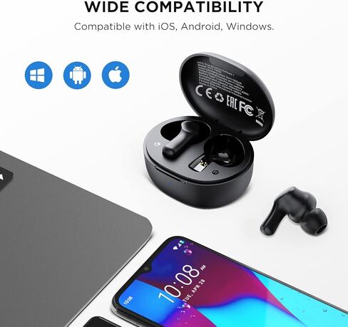 HTC True Wireless Earbuds 1 Bluetooth 5.1 with USB-C Charging Case, 32-Hour Playtime, Built-in Microphone with ENC, Touch Control Wireless Earbuds in Kuwait