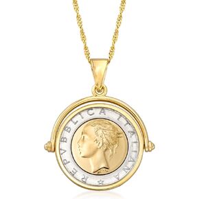 Ross-Simons Genuine Lira Coin Necklace in 18kt Gold Over Sterling From Italy