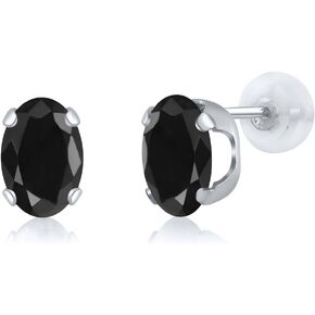 Gem Stone King 14K White Gold Black Sapphire Stud Earrings For Women (3.32 Cttw, Gemstone February Birthstone, Oval 8X6MM)