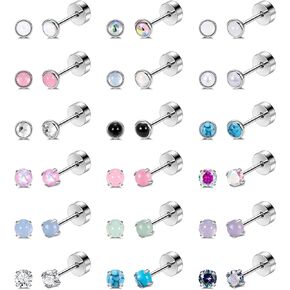 SOMEITIA 18Pairs 20G Titanium Steel Stud Earrings Set for Women Men Moonstone Turquoise CZ Stud Earrings Cartilage Heilx Tragus Stud Earrings Hypoallergenic Flat Back Stud Earring 3MM 4MM 5MM
