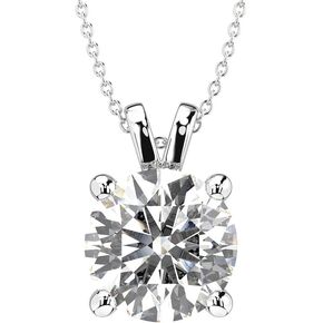 Moissanite Pendant Necklace 1ct-5Ct Classic Round 4 Prong Solitaire Simulated Diamond Necklace for Women Girls 18K White Gold Plated Silver with 18 inch Chain