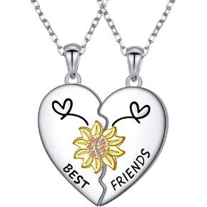 JZMSJF S925 Sterling Silver Best Friends Necklaces Matching Heart Friendship Necklaces for 2 BFF Gifts Jewelry Set in Kuwait