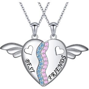JZMSJF S925 Sterling Silver Best Friends Necklaces Matching Heart Friendship Necklaces for 2 BFF Gifts Jewelry Set