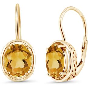 Gem Stone King 18K Yellow Gold Plated Silver Yellow Citrine Dangle Earrings For Women (3.00 Cttw, Gemstone Birthstone, Oval 9X7MM)