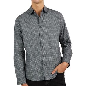DKNY Men's Long Sleeve Button Down Shirt - Printed Mens Casual Button Up Shirts