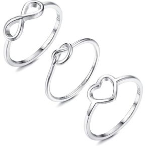MILACOLATO 3Pcs Sterling Silver Rings 18K White Gold Plated Infinity Heart Knot Finger Rings Minimalistic Wedding Engagement Rings for Women Girl