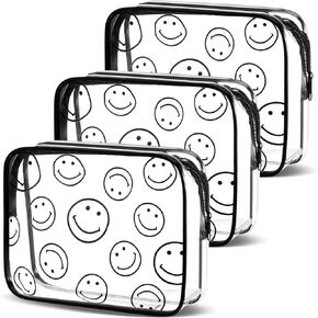 3 Pieces Clear Makeup Bags with Zipper Smile Face Lightweight Clear Travel Bags for Toiletries PVC Cosmetic Bag Transparent Makeup Organizer Bag Traveling Clear Pouch