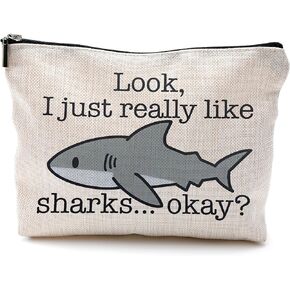 QGFM Shark Makeup Bag,Shark Gifts for Women,I Just Really Like Sharks Ok Cosmetic Bags With Zipper,Shark Gifts for Shark Lovers