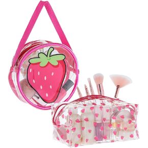 Glamlily Set of 2 Cherry Makeup Bag for Face Powder, Mascara, Lipgloss, Clear Travel Bags for Toiletries (2 Designs)