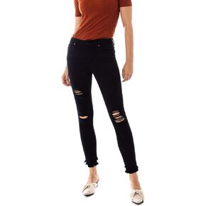 Kan Can Women's Mid Rise Ankle Skinny Jeans BK 9/28