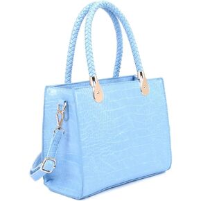 Trendeology Glossy Vegan Leather Structured Square Crocodile Print Medium Satchel Purse Tote Handbag