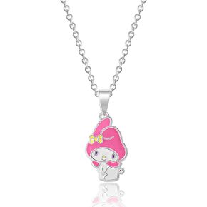 Hello Kitty Sanrio and Friends Womens Pendant Necklace 18" - Silver Plated Brass and Enamel My Melody Necklace Officially Licensed