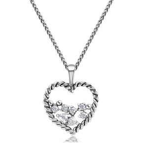 925 Sterling Silver Braided Heart Pendant Necklace With 1.00 TCW Marquise and Round Cubic Zirconia, Hypoallergenic, Nickel-Free, Necklaces For Women, Dainty Necklace, Jewelry For Women, Gift For Her