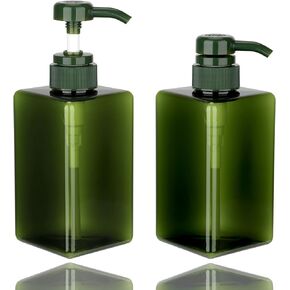 2 Pack 450ml/15.2oz Square Pump Bottle Dispenser Dulinkas Refillable Plastic Lotion Dispenser Empty Lotion Pump Bottle Liquid Container for Essential Oil Soap Lotion Shampoo Amber