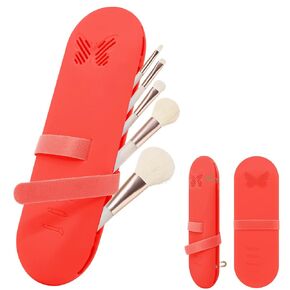 Travel Makeup Brush Holder Case with Nylon Binding Strap, Magnetic Anti-Fall Out Silicone Make Up Tools Organizer Travel Accessories for Women and Girls (No Brush)