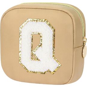 Makeup Bag for Women, Small Makeup Bag for Purse Small Cosmetic Bag with Preppy Letter Patch, Nylon Mini Makeup Pouch Zipper Toiletry Bags, Coin Pouch Napkin Storage Bag for Daily(rosy red-A)