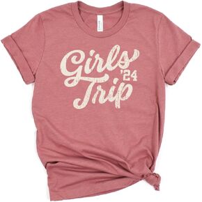 2024 Girls Trip Retro Design T-Shirt - Unisex Girls Weekend Trip Tee - Bella Canvas - Heather Mauve