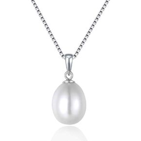 925 Sterling Silver Freshwater Cultured Pearl Pendant Necklace for Women Girls Teardrop Charms Pendant with Platinum Plated Drop Pearl Pendant Sterling Silver Fashion Jewelry Best Gift for Her