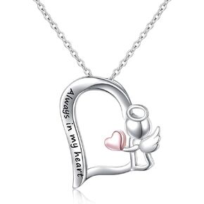 DAOCHONG Sterling Silver Always in My Heart Fairy Angel Wing Memorial Necklace for Women Girlfriend Daughter
