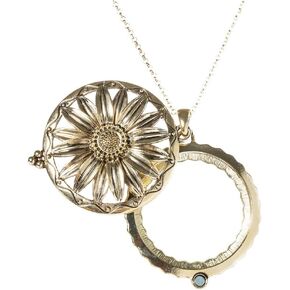 Artisan Owl Sunflower 4X Magnifier Magnifying Glass Sliding Top Magnet Pendant Necklace, 30"
